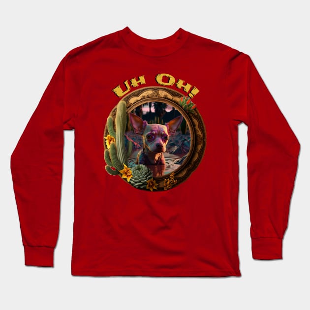 Uh Oh! Chihuahua in a Bit of a Pickled! Long Sleeve T-Shirt by Bee's Pickled Art